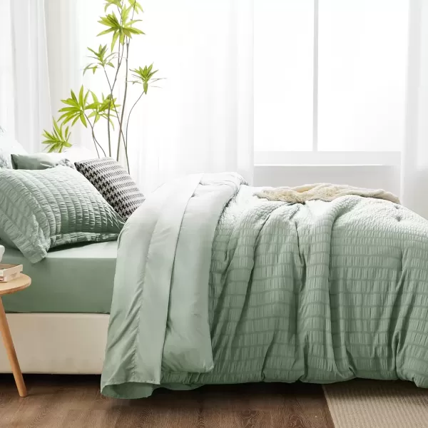 imageCozyLux Queen Bed in a Bag White Seersucker Comforter Set with Sheets 7Pieces All Season Bedding Sets with Comforter Pillow Sham Flat Sheet Fitted Sheet and PillowcaseSage Green