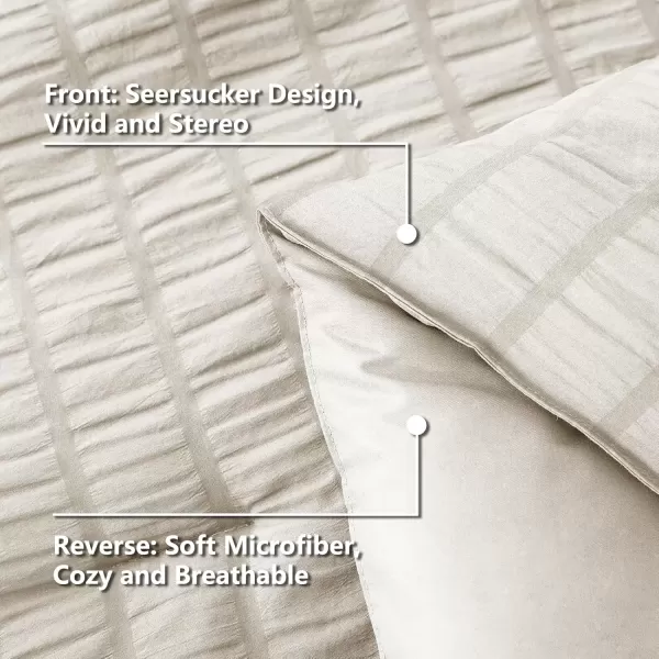 imageCozyLux Queen Bed in a Bag White Seersucker Comforter Set with Sheets 7Pieces All Season Bedding Sets with Comforter Pillow Sham Flat Sheet Fitted Sheet and PillowcaseOatmeal