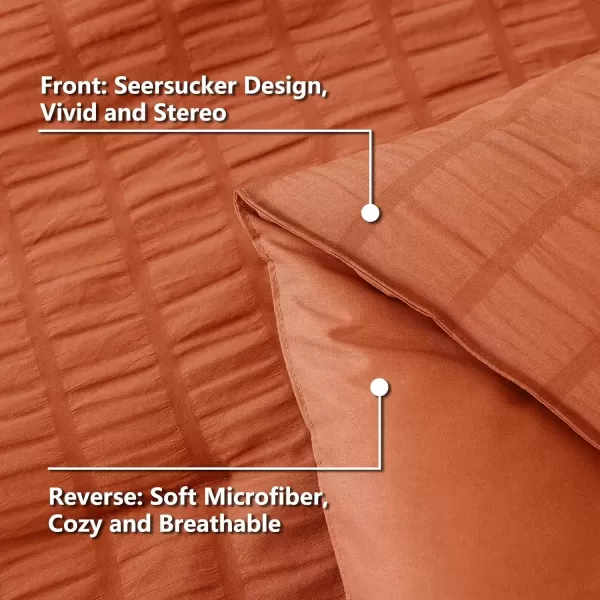 imageCozyLux Queen Bed in a Bag White Seersucker Comforter Set with Sheets 7Pieces All Season Bedding Sets with Comforter Pillow Sham Flat Sheet Fitted Sheet and PillowcaseBurnt Orange