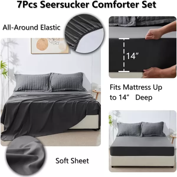 imageCozyLux Queen Bed in a Bag White Seersucker Comforter Set with Sheets 7Pieces All Season Bedding Sets with Comforter Pillow Sham Flat Sheet Fitted Sheet and PillowcaseDark Grey