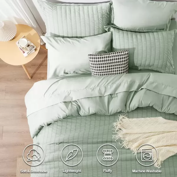 imageCozyLux Queen Bed in a Bag White Seersucker Comforter Set with Sheets 7Pieces All Season Bedding Sets with Comforter Pillow Sham Flat Sheet Fitted Sheet and PillowcaseSage Green