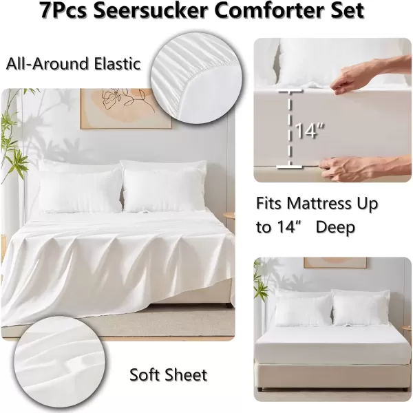 imageCozyLux Queen Bed in a Bag White Seersucker Comforter Set with Sheets 7Pieces All Season Bedding Sets with Comforter Pillow Sham Flat Sheet Fitted Sheet and PillowcaseIvory