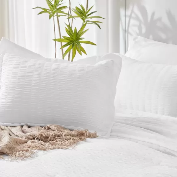 imageCozyLux Queen Bed in a Bag White Seersucker Comforter Set with Sheets 7Pieces All Season Bedding Sets with Comforter Pillow Sham Flat Sheet Fitted Sheet and PillowcaseWhite