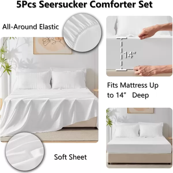 imageCozyLux Queen Bed in a Bag White Seersucker Comforter Set with Sheets 7Pieces All Season Bedding Sets with Comforter Pillow Sham Flat Sheet Fitted Sheet and PillowcaseWhite
