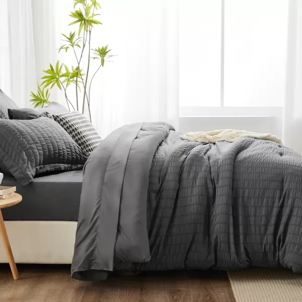 imageCozyLux Queen Bed in a Bag White Seersucker Comforter Set with Sheets 7Pieces All Season Bedding Sets with Comforter Pillow Sham Flat Sheet Fitted Sheet and PillowcaseDark Grey