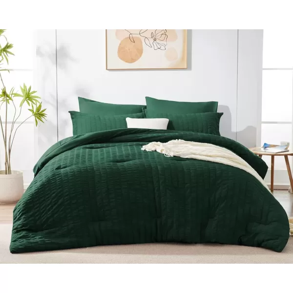 imageCozyLux Queen Bed in a Bag White Seersucker Comforter Set with Sheets 7Pieces All Season Bedding Sets with Comforter Pillow Sham Flat Sheet Fitted Sheet and PillowcaseEmerald Green
