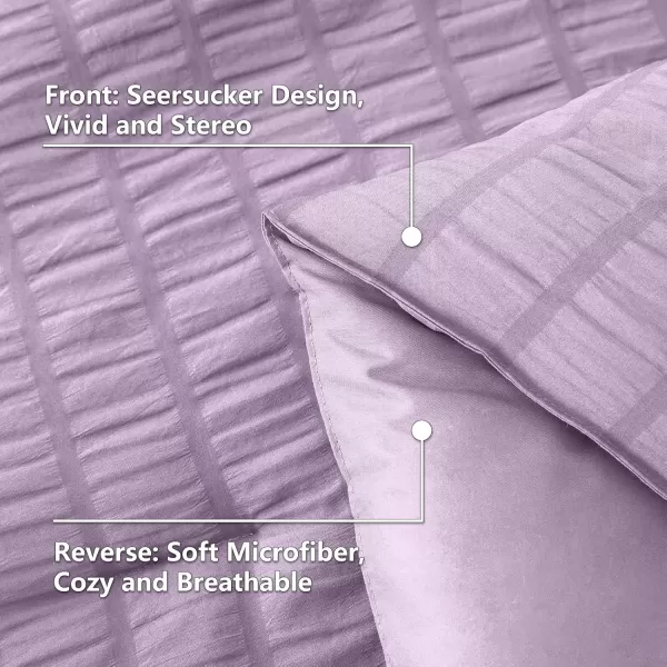 imageCozyLux Queen Bed in a Bag White Seersucker Comforter Set with Sheets 7Pieces All Season Bedding Sets with Comforter Pillow Sham Flat Sheet Fitted Sheet and PillowcaseLight Purple
