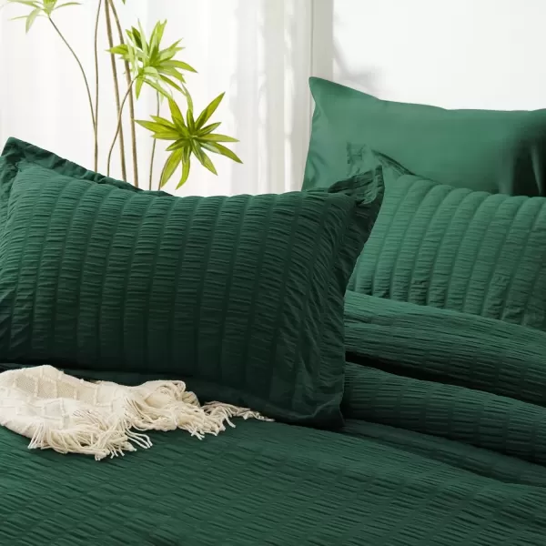 imageCozyLux Queen Bed in a Bag White Seersucker Comforter Set with Sheets 7Pieces All Season Bedding Sets with Comforter Pillow Sham Flat Sheet Fitted Sheet and PillowcaseEmerald Green