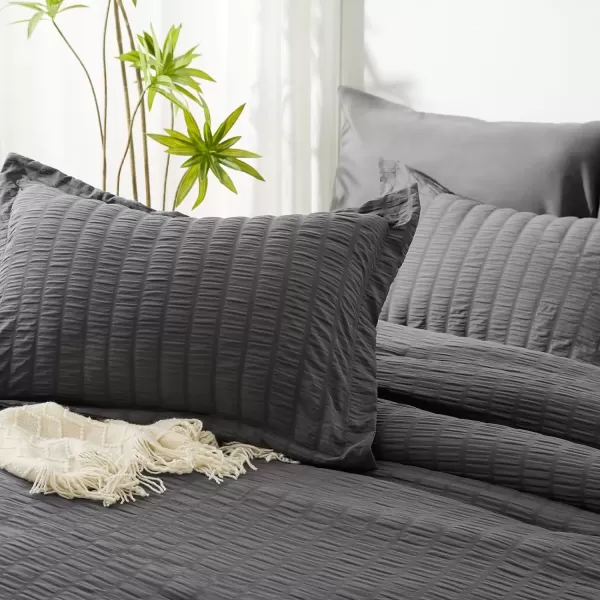 imageCozyLux Queen Bed in a Bag White Seersucker Comforter Set with Sheets 7Pieces All Season Bedding Sets with Comforter Pillow Sham Flat Sheet Fitted Sheet and PillowcaseDark Grey