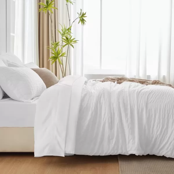 imageCozyLux Queen Bed in a Bag White Seersucker Comforter Set with Sheets 7Pieces All Season Bedding Sets with Comforter Pillow Sham Flat Sheet Fitted Sheet and PillowcaseWhite