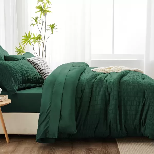 imageCozyLux Queen Bed in a Bag White Seersucker Comforter Set with Sheets 7Pieces All Season Bedding Sets with Comforter Pillow Sham Flat Sheet Fitted Sheet and PillowcaseEmerald Green