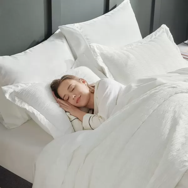 imageCozyLux Queen Bed in a Bag White Seersucker Comforter Set with Sheets 7Pieces All Season Bedding Sets with Comforter Pillow Sham Flat Sheet Fitted Sheet and PillowcaseIvory