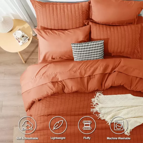 imageCozyLux Queen Bed in a Bag White Seersucker Comforter Set with Sheets 7Pieces All Season Bedding Sets with Comforter Pillow Sham Flat Sheet Fitted Sheet and PillowcaseBurnt Orange
