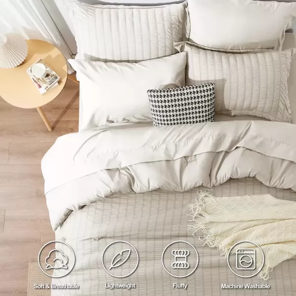 imageCozyLux Queen Bed in a Bag White Seersucker Comforter Set with Sheets 7Pieces All Season Bedding Sets with Comforter Pillow Sham Flat Sheet Fitted Sheet and PillowcaseOatmeal