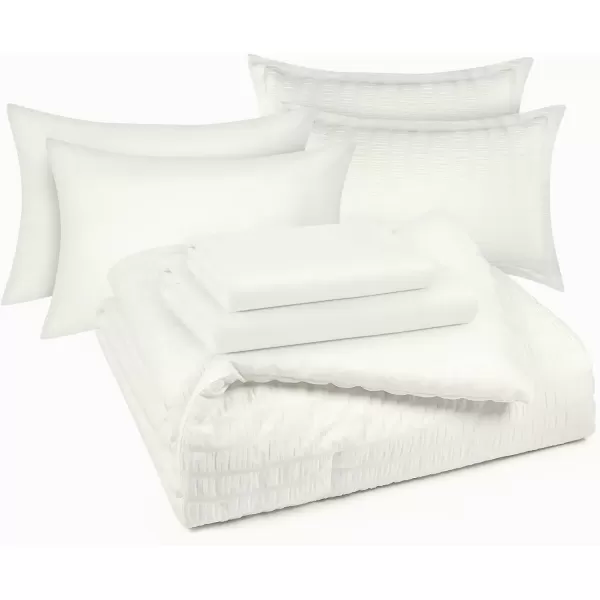 imageCozyLux Queen Bed in a Bag White Seersucker Comforter Set with Sheets 7Pieces All Season Bedding Sets with Comforter Pillow Sham Flat Sheet Fitted Sheet and PillowcaseIvory