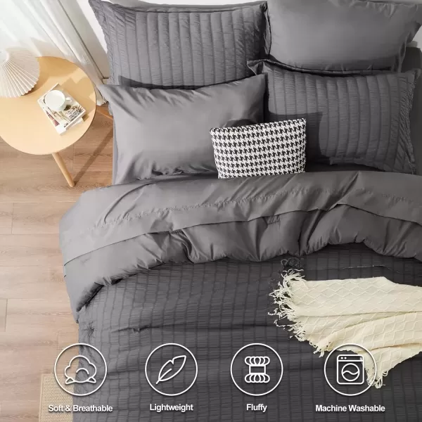 imageCozyLux Queen Bed in a Bag White Seersucker Comforter Set with Sheets 7Pieces All Season Bedding Sets with Comforter Pillow Sham Flat Sheet Fitted Sheet and PillowcaseDark Grey