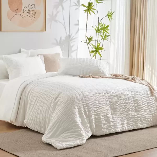 imageCozyLux Queen Bed in a Bag White Seersucker Comforter Set with Sheets 7Pieces All Season Bedding Sets with Comforter Pillow Sham Flat Sheet Fitted Sheet and PillowcaseIvory
