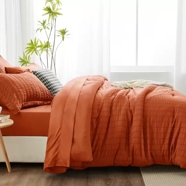 imageCozyLux Queen Bed in a Bag White Seersucker Comforter Set with Sheets 7Pieces All Season Bedding Sets with Comforter Pillow Sham Flat Sheet Fitted Sheet and PillowcaseBurnt Orange