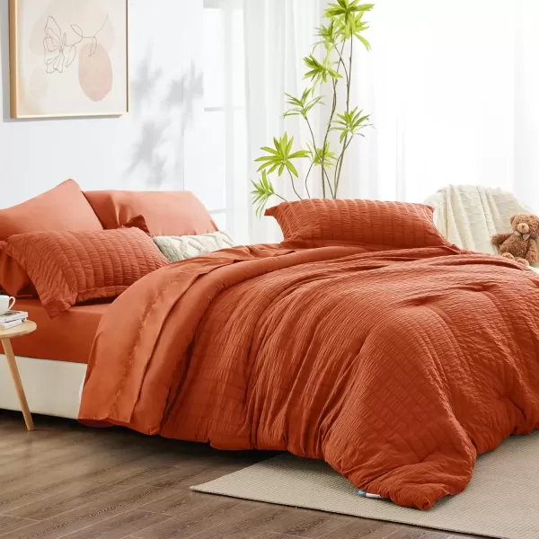 imageCozyLux Queen Bed in a Bag White Seersucker Comforter Set with Sheets 7Pieces All Season Bedding Sets with Comforter Pillow Sham Flat Sheet Fitted Sheet and PillowcaseBurnt Orange