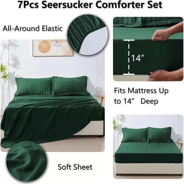 imageCozyLux Queen Bed in a Bag White Seersucker Comforter Set with Sheets 7Pieces All Season Bedding Sets with Comforter Pillow Sham Flat Sheet Fitted Sheet and PillowcaseEmerald Green