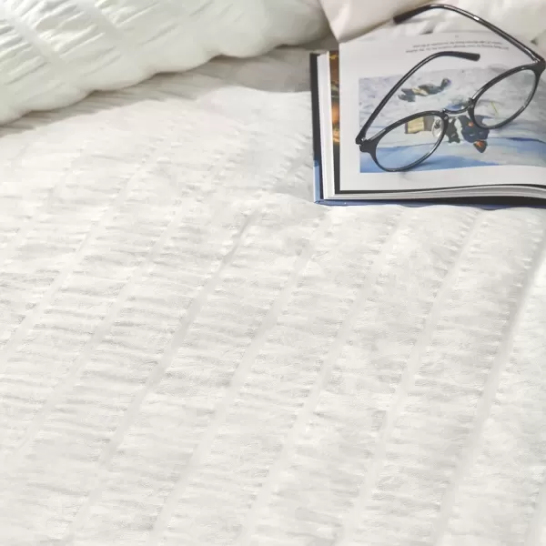 imageCozyLux Queen Bed in a Bag White Seersucker Comforter Set with Sheets 7Pieces All Season Bedding Sets with Comforter Pillow Sham Flat Sheet Fitted Sheet and PillowcaseIvory