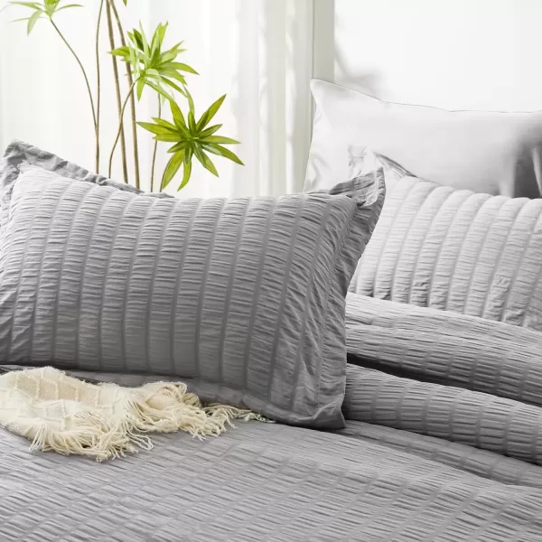 imageCozyLux Queen Bed in a Bag White Seersucker Comforter Set with Sheets 7Pieces All Season Bedding Sets with Comforter Pillow Sham Flat Sheet Fitted Sheet and PillowcaseLight Grey