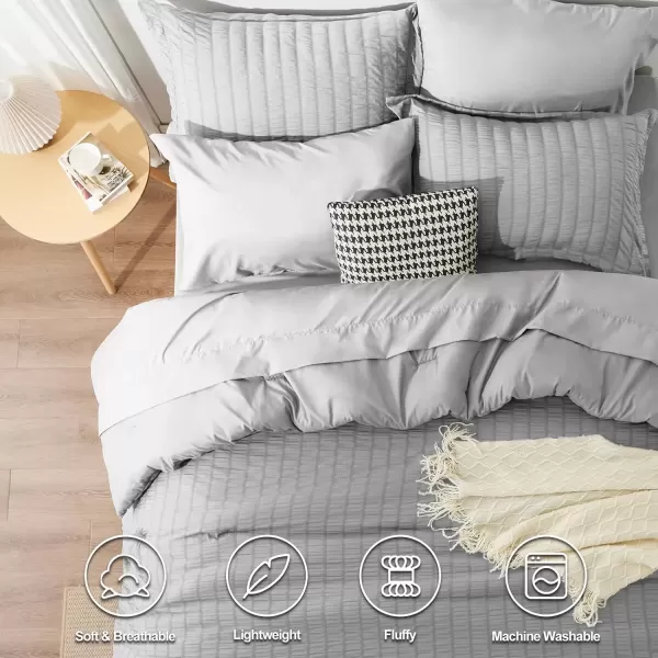 imageCozyLux Queen Bed in a Bag White Seersucker Comforter Set with Sheets 7Pieces All Season Bedding Sets with Comforter Pillow Sham Flat Sheet Fitted Sheet and PillowcaseLight Grey