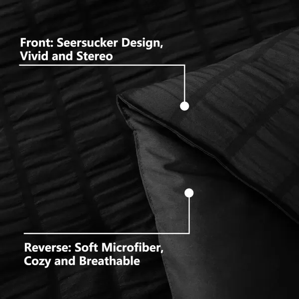 imageCozyLux Queen Bed in a Bag White Seersucker Comforter Set with Sheets 7Pieces All Season Bedding Sets with Comforter Pillow Sham Flat Sheet Fitted Sheet and PillowcaseBlack