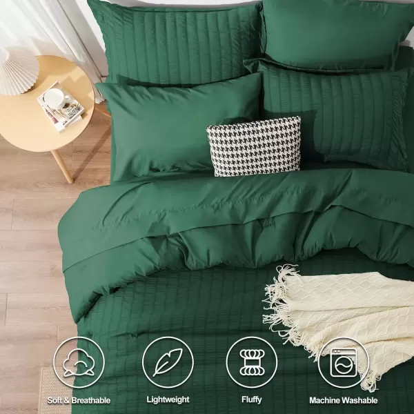 imageCozyLux Queen Bed in a Bag White Seersucker Comforter Set with Sheets 7Pieces All Season Bedding Sets with Comforter Pillow Sham Flat Sheet Fitted Sheet and PillowcaseEmerald Green