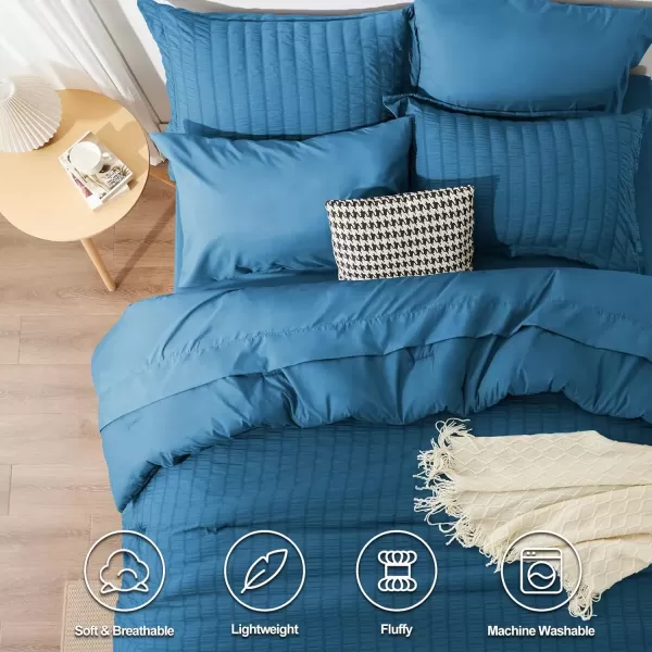 imageCozyLux Queen Bed in a Bag White Seersucker Comforter Set with Sheets 7Pieces All Season Bedding Sets with Comforter Pillow Sham Flat Sheet Fitted Sheet and PillowcaseTeal