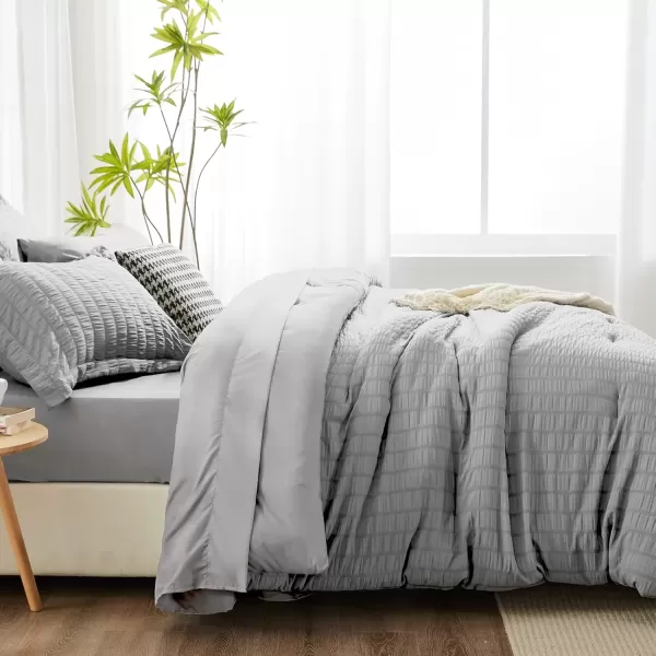 imageCozyLux Queen Bed in a Bag White Seersucker Comforter Set with Sheets 7Pieces All Season Bedding Sets with Comforter Pillow Sham Flat Sheet Fitted Sheet and PillowcaseLight Grey