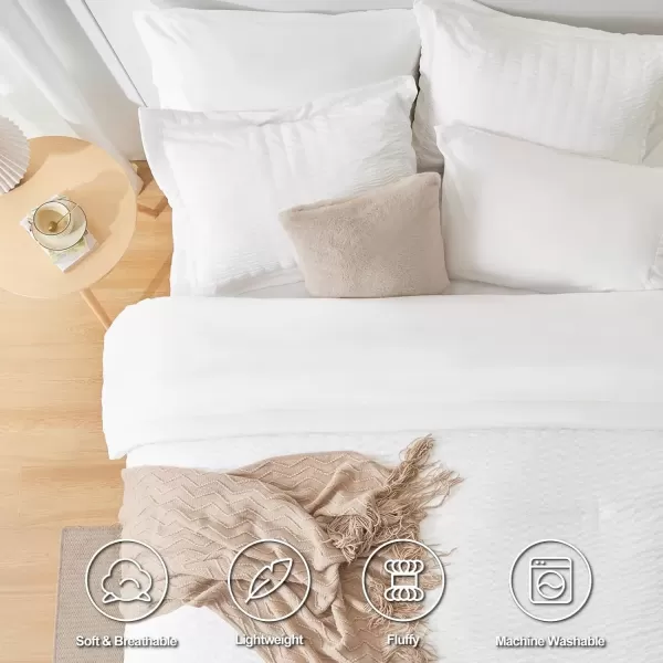 imageCozyLux Queen Bed in a Bag White Seersucker Comforter Set with Sheets 7Pieces All Season Bedding Sets with Comforter Pillow Sham Flat Sheet Fitted Sheet and PillowcaseIvory