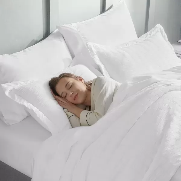 imageCozyLux Queen Bed in a Bag White Seersucker Comforter Set with Sheets 7Pieces All Season Bedding Sets with Comforter Pillow Sham Flat Sheet Fitted Sheet and PillowcaseWhite
