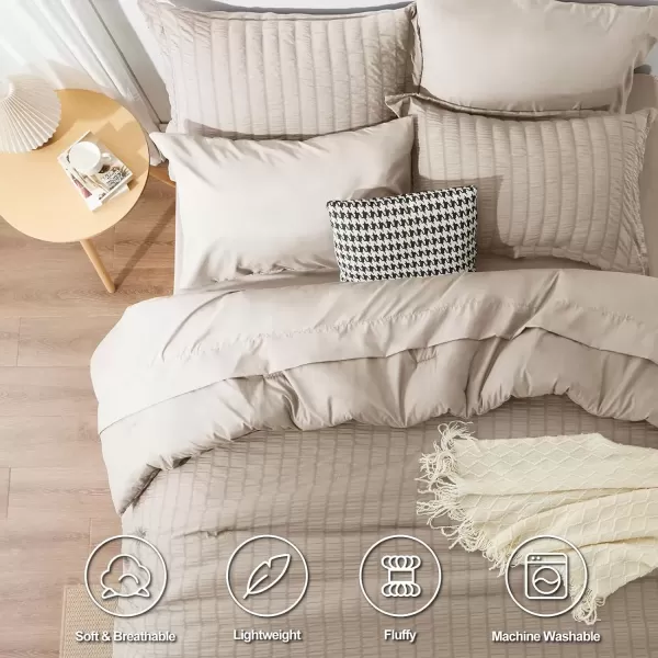 imageCozyLux Queen Bed in a Bag White Seersucker Comforter Set with Sheets 7Pieces All Season Bedding Sets with Comforter Pillow Sham Flat Sheet Fitted Sheet and PillowcaseKhaki