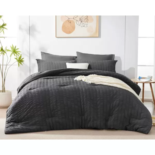 imageCozyLux Queen Bed in a Bag White Seersucker Comforter Set with Sheets 7Pieces All Season Bedding Sets with Comforter Pillow Sham Flat Sheet Fitted Sheet and PillowcaseDark Grey