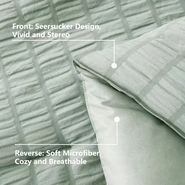 imageCozyLux Queen Bed in a Bag White Seersucker Comforter Set with Sheets 7Pieces All Season Bedding Sets with Comforter Pillow Sham Flat Sheet Fitted Sheet and PillowcaseSage Green