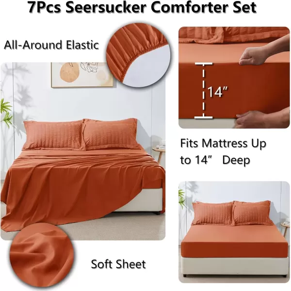 imageCozyLux Queen Bed in a Bag White Seersucker Comforter Set with Sheets 7Pieces All Season Bedding Sets with Comforter Pillow Sham Flat Sheet Fitted Sheet and PillowcaseBurnt Orange