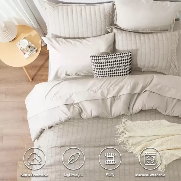 imageCozyLux Queen Bed in a Bag White Seersucker Comforter Set with Sheets 7Pieces All Season Bedding Sets with Comforter Pillow Sham Flat Sheet Fitted Sheet and PillowcaseBeige