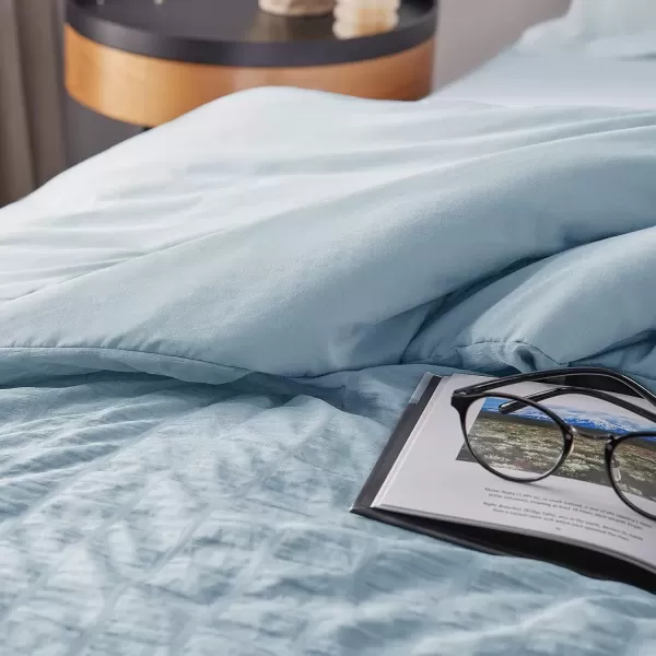 imageCozyLux Queen Bed in a Bag White Seersucker Comforter Set with Sheets 7Pieces All Season Bedding Sets with Comforter Pillow Sham Flat Sheet Fitted Sheet and PillowcaseLight Blue
