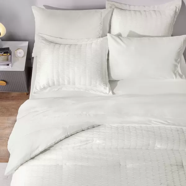 imageCozyLux Queen Bed in a Bag White Seersucker Comforter Set with Sheets 7Pieces All Season Bedding Sets with Comforter Pillow Sham Flat Sheet Fitted Sheet and PillowcaseIvory