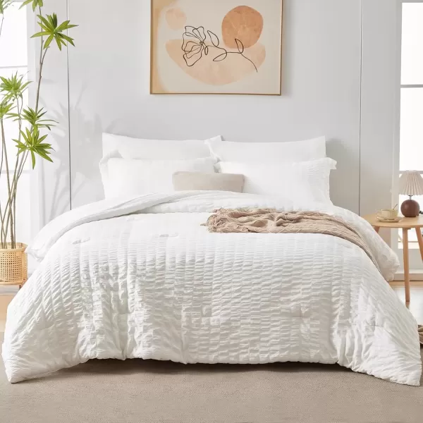 imageCozyLux Queen Bed in a Bag White Seersucker Comforter Set with Sheets 7Pieces All Season Bedding Sets with Comforter Pillow Sham Flat Sheet Fitted Sheet and PillowcaseIvory