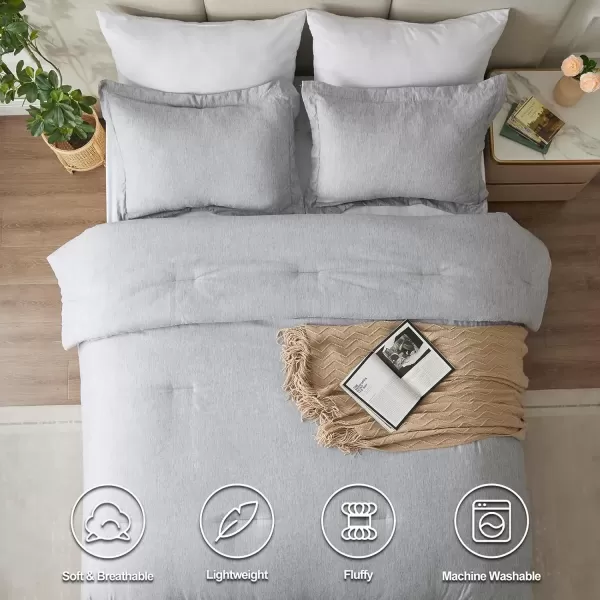 imageCozyLux Queen Comforter Set  3 Pieces Light Grey Soft Luxury Cationic Dyeing Queen Comforter for All Season Light Gray Breathable Lightweight Fluffy Bedding Sets with 1 Comforter and 2 Pillow ShamsLight Grey