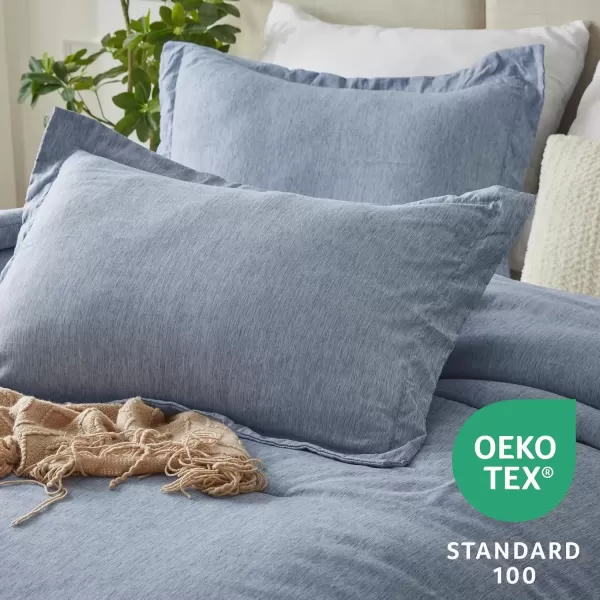 imageCozyLux Queen Comforter Set  3 Pieces Light Grey Soft Luxury Cationic Dyeing Queen Comforter for All Season Light Gray Breathable Lightweight Fluffy Bedding Sets with 1 Comforter and 2 Pillow ShamsBlue