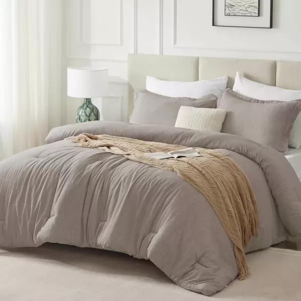 imageCozyLux Queen Comforter Set  3 Pieces Light Grey Soft Luxury Cationic Dyeing Queen Comforter for All Season Light Gray Breathable Lightweight Fluffy Bedding Sets with 1 Comforter and 2 Pillow ShamsLinen