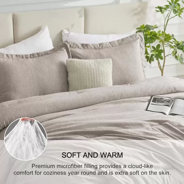 imageCozyLux Queen Comforter Set  3 Pieces Light Grey Soft Luxury Cationic Dyeing Queen Comforter for All Season Light Gray Breathable Lightweight Fluffy Bedding Sets with 1 Comforter and 2 Pillow ShamsLinen