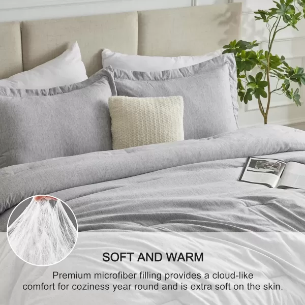imageCozyLux Queen Comforter Set  3 Pieces Light Grey Soft Luxury Cationic Dyeing Queen Comforter for All Season Light Gray Breathable Lightweight Fluffy Bedding Sets with 1 Comforter and 2 Pillow ShamsLight Grey