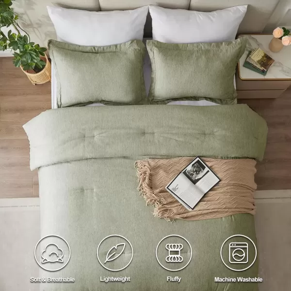 imageCozyLux Queen Comforter Set  3 Pieces Light Grey Soft Luxury Cationic Dyeing Queen Comforter for All Season Light Gray Breathable Lightweight Fluffy Bedding Sets with 1 Comforter and 2 Pillow ShamsOlive Green