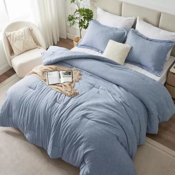imageCozyLux Queen Comforter Set  3 Pieces Light Grey Soft Luxury Cationic Dyeing Queen Comforter for All Season Light Gray Breathable Lightweight Fluffy Bedding Sets with 1 Comforter and 2 Pillow ShamsBlue