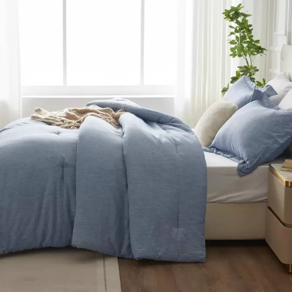 imageCozyLux Queen Comforter Set  3 Pieces Light Grey Soft Luxury Cationic Dyeing Queen Comforter for All Season Light Gray Breathable Lightweight Fluffy Bedding Sets with 1 Comforter and 2 Pillow ShamsBlue