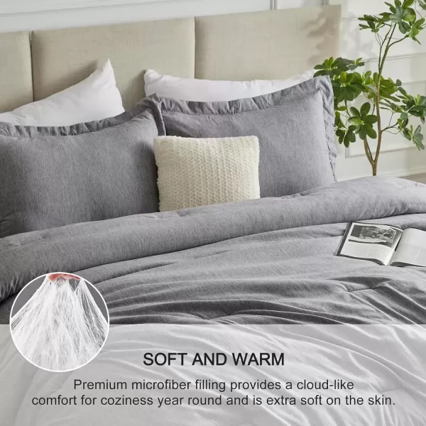 imageCozyLux Queen Comforter Set  3 Pieces Light Grey Soft Luxury Cationic Dyeing Queen Comforter for All Season Light Gray Breathable Lightweight Fluffy Bedding Sets with 1 Comforter and 2 Pillow ShamsGrey